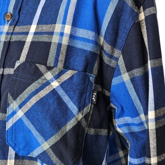 Aritzia TNA Womens Cropped Plaid Button Up Shirt, Flannel, Blue, Cotton, Size XS - Picture 8 of 8